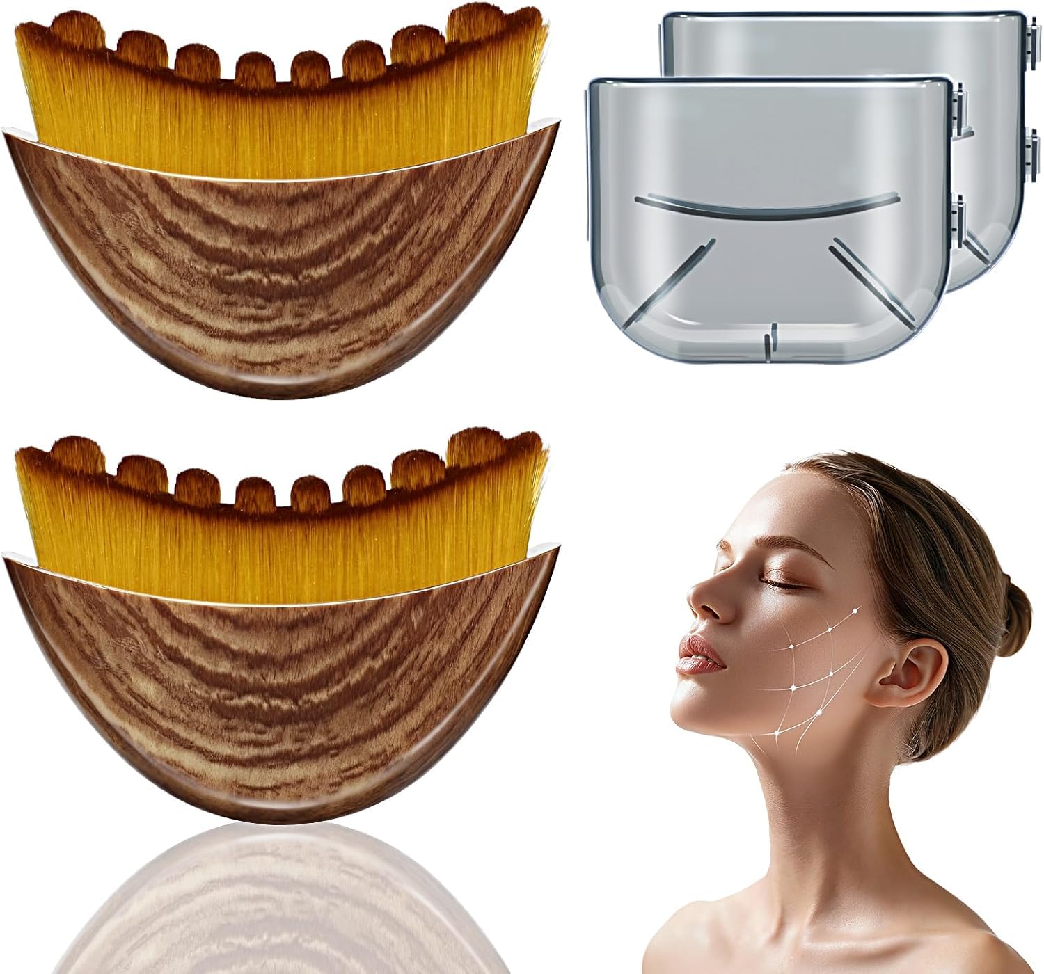 Korean 2pcs Lymphatic Contour Face Brush for Sculpting, Jawline, Chin & Neck Massage, Reduces Puffiness, Soft Bristles, with Travel Case Pack of 2pcs-image-21