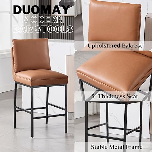 Miniatura 4 de DUOMAY Juego de 2 taburetes de bar modernos, altura de asiento de 26.75 pulgadas con patas de metal, taburetes tapizados de piel sintética sin