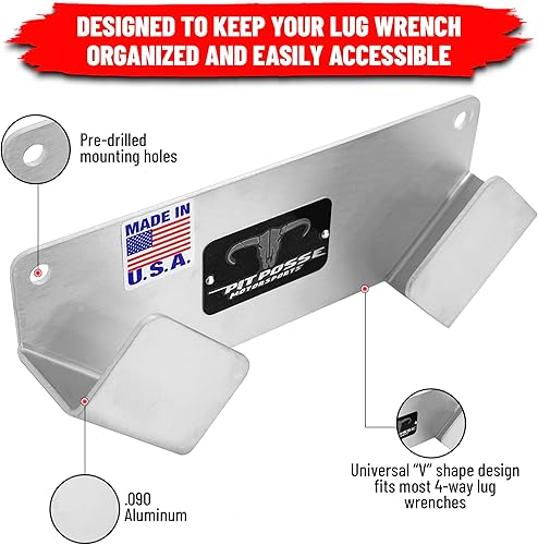 Miniatura 4 de Pit Posse PP3360 - Soporte de llave de tuerca de 4 vías de aluminio para remolque de carreras cerrado, garaje, fabricado en EE. UU., organizador de