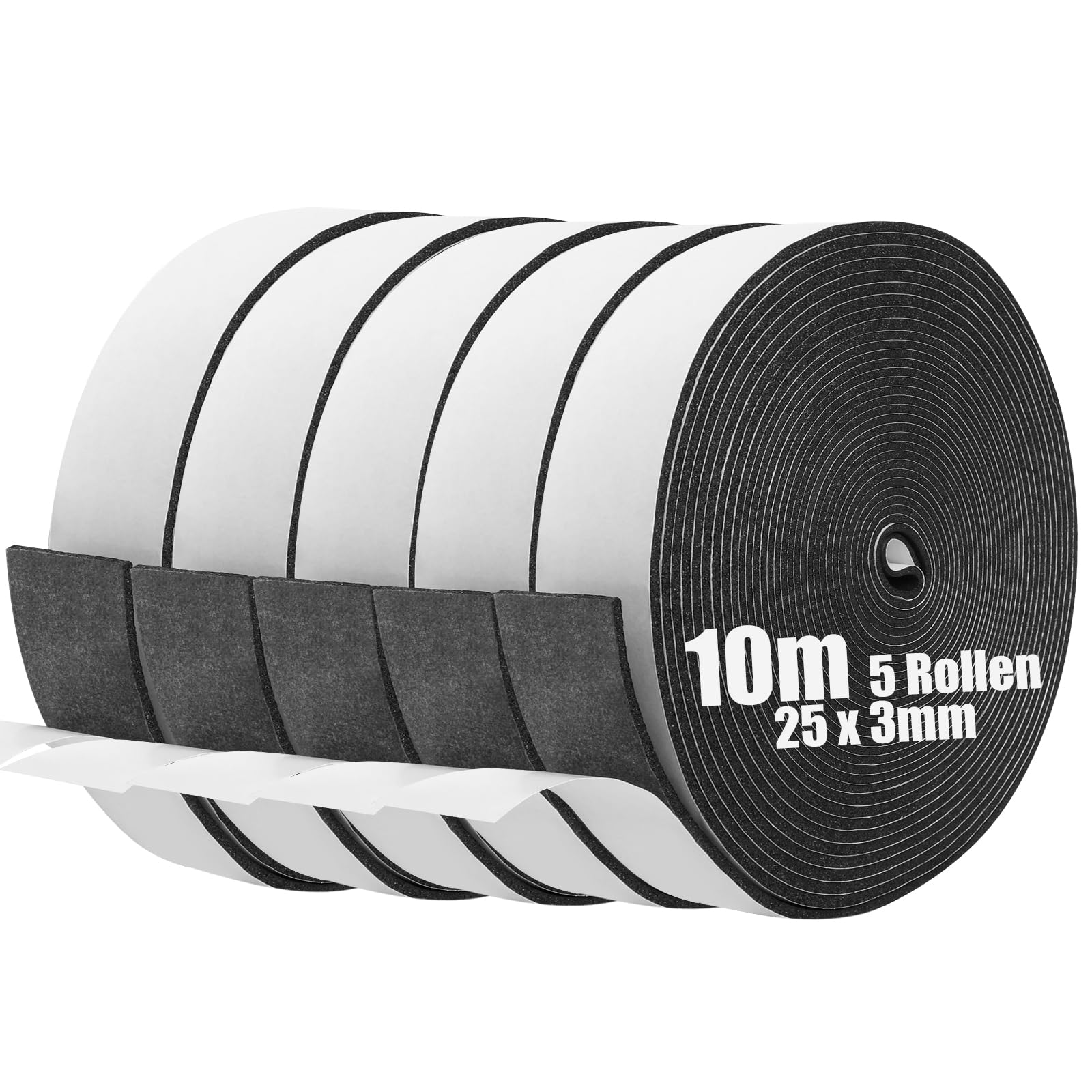 SDLDEER Foam Tape, Self Adhesive Foam Strip 25mm(W) X 3mm(T) X 10m(L) Weather Stripping Door Seal Strip, Draft Excluder for Windows Door, Anti-Collision, Weatherproof, Window Soundproofing(5 Rolls)
