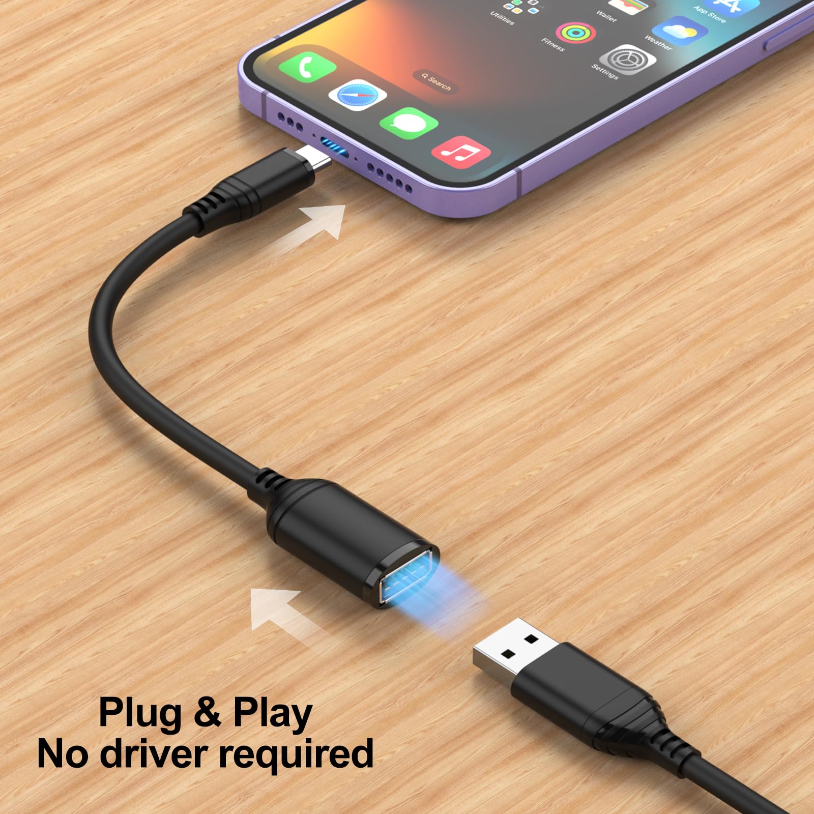 Tobfit Adapter USB C na USB 3.0, USB C na USB OTG kabel 18 cm do iPhone 16 15 Pro Max Plus, Samsung Galaxy S25 S24 S23 S22 S21 S20 FE, Huawei P40/P30/P20 Pro, Google Pixel 9/8/7(PVC)