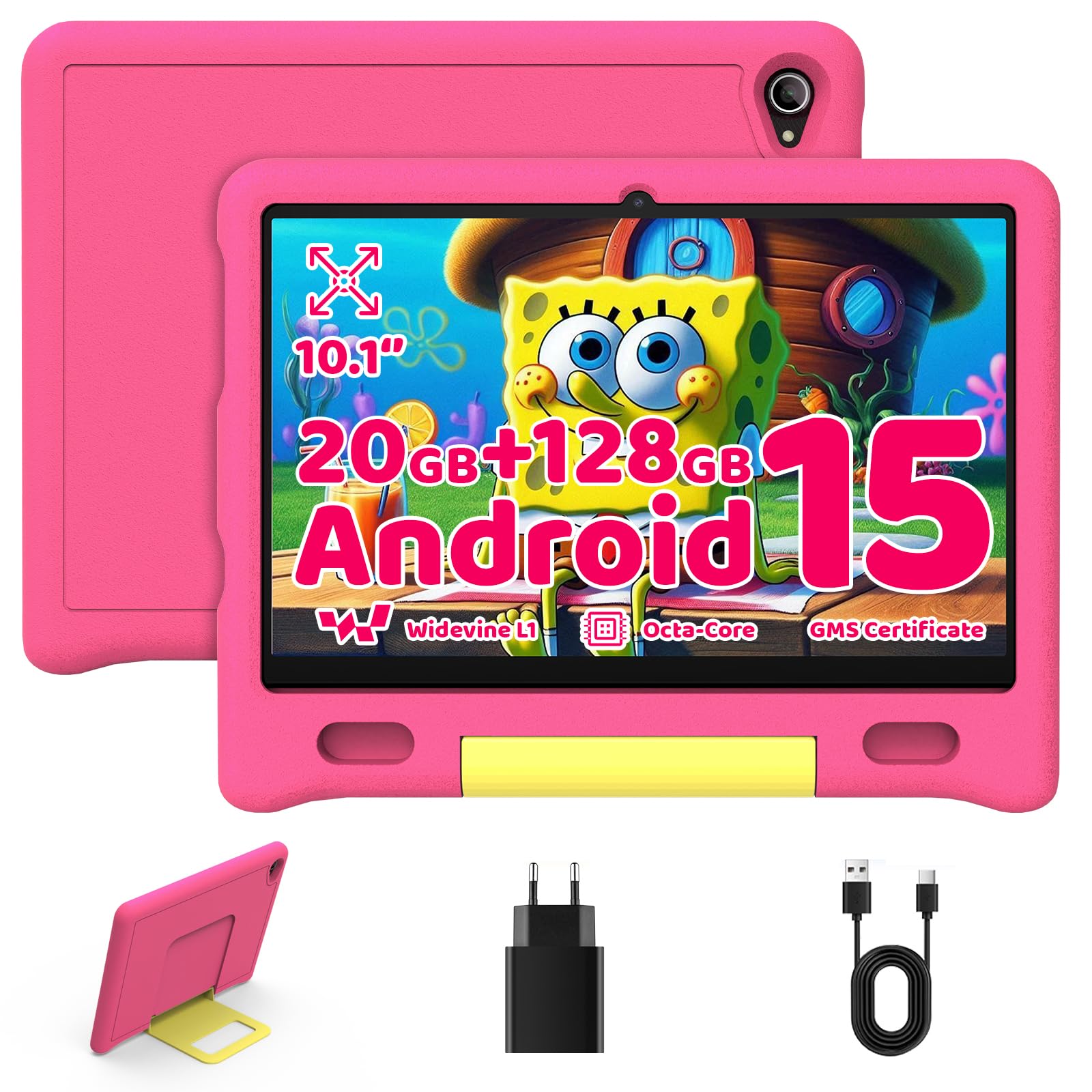 Octa Core - Tablet per bambini da 10 pollici con 16 GB di RAM, 128 GB di ROM, TF da 1 TB, Android, Wi-Fi 6/BT 5.3, Widevine L1, 5000 mAh, controllo parentale