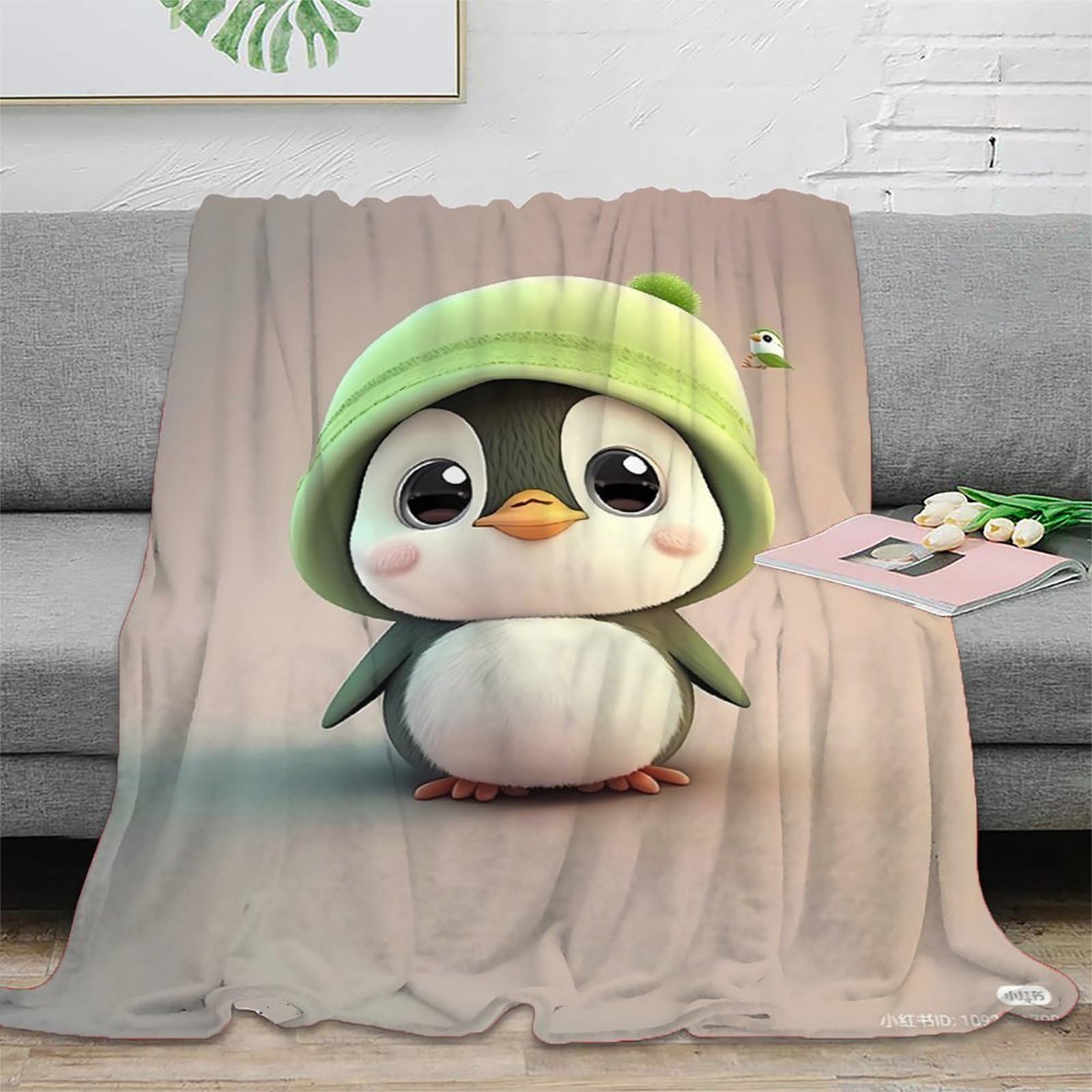 Jeté de canapé pingouin 3D en literie microfibre toutes saisons