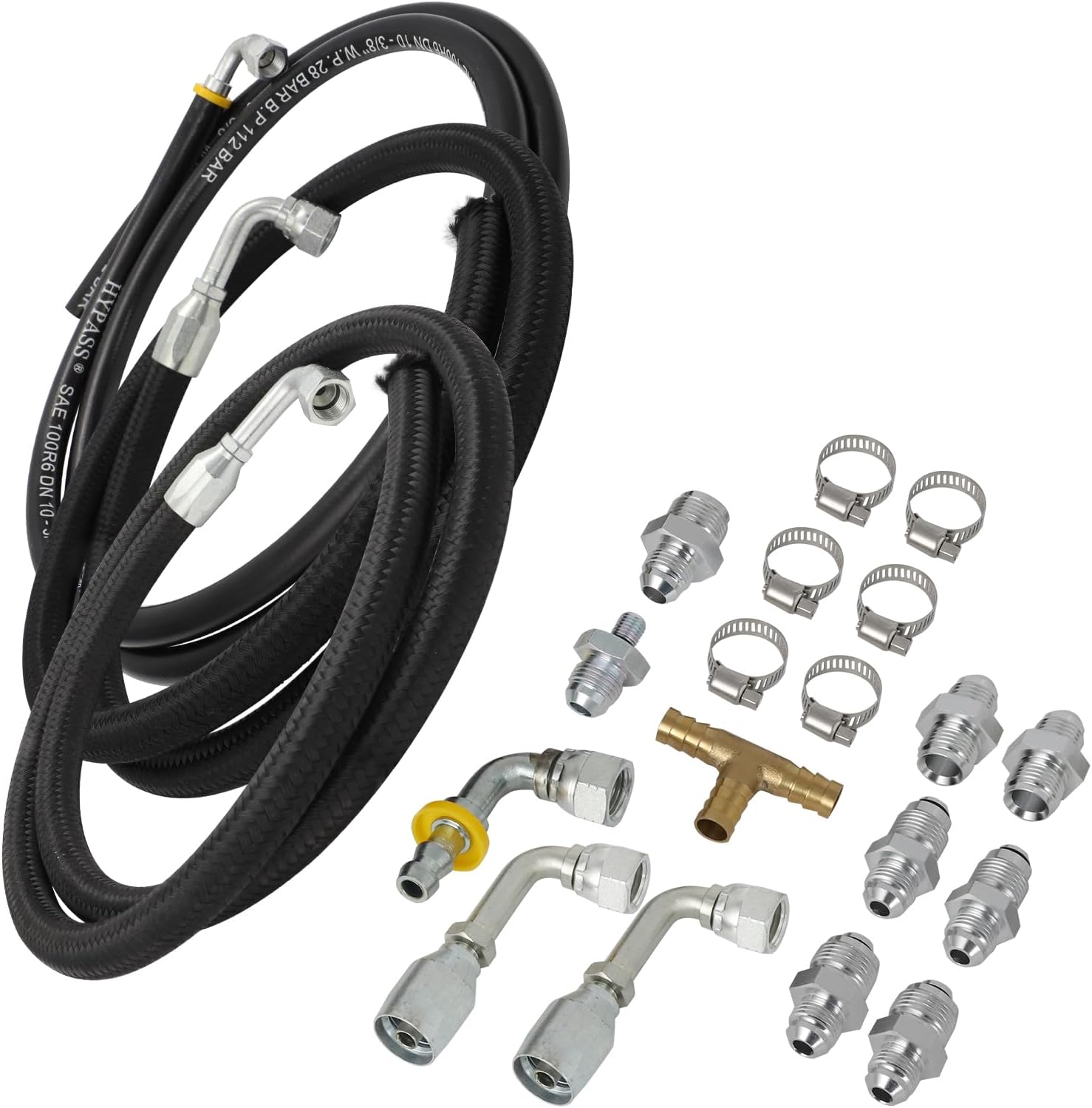 Motoparty Universal Steering Hose Hookup Kit for Hydroboost Power Brake Booster With All Accessories
