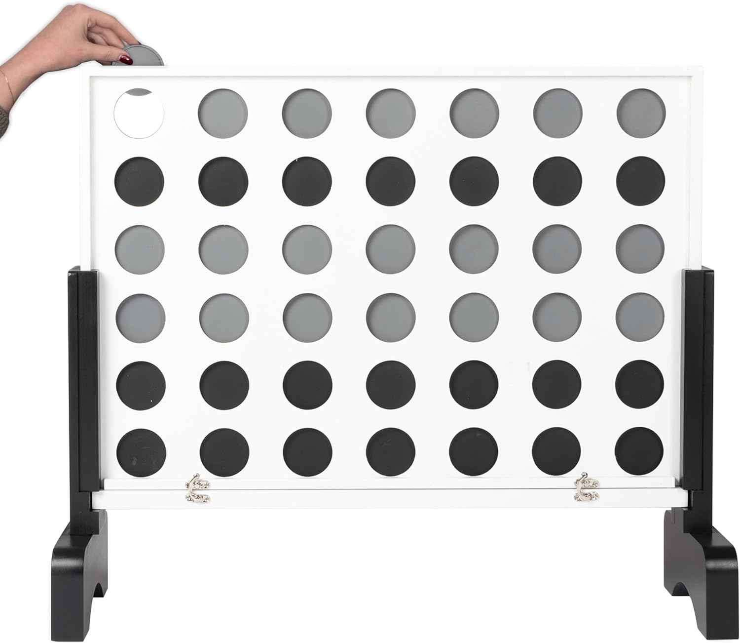 Play Platoon Wooden Giant 4 in a Row Game Outdoor - 4 in a Row Board Game Outdoor with Coins, Case and Rules Black & White