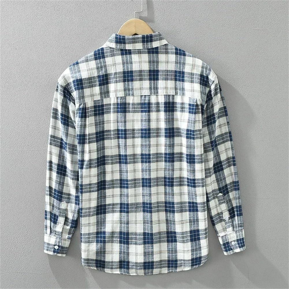 Men's Vintage Loose Long Sleeves Shirts Casual Plaid Autumn Mens Tops for Men