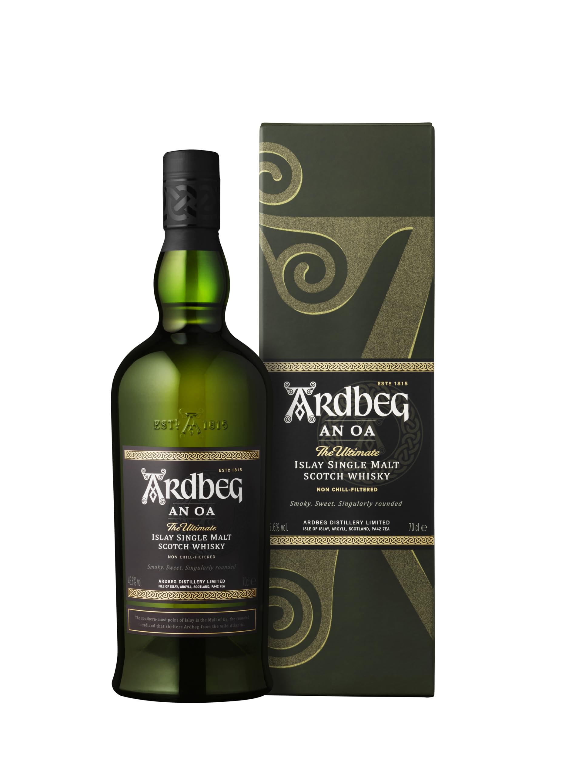 Ardbeg An Oa Whisky Single Malt 70cl 46,6% étui | Whisky single malt 46,6%. Vieilli dans différents fûts. Profil intense et fumé.