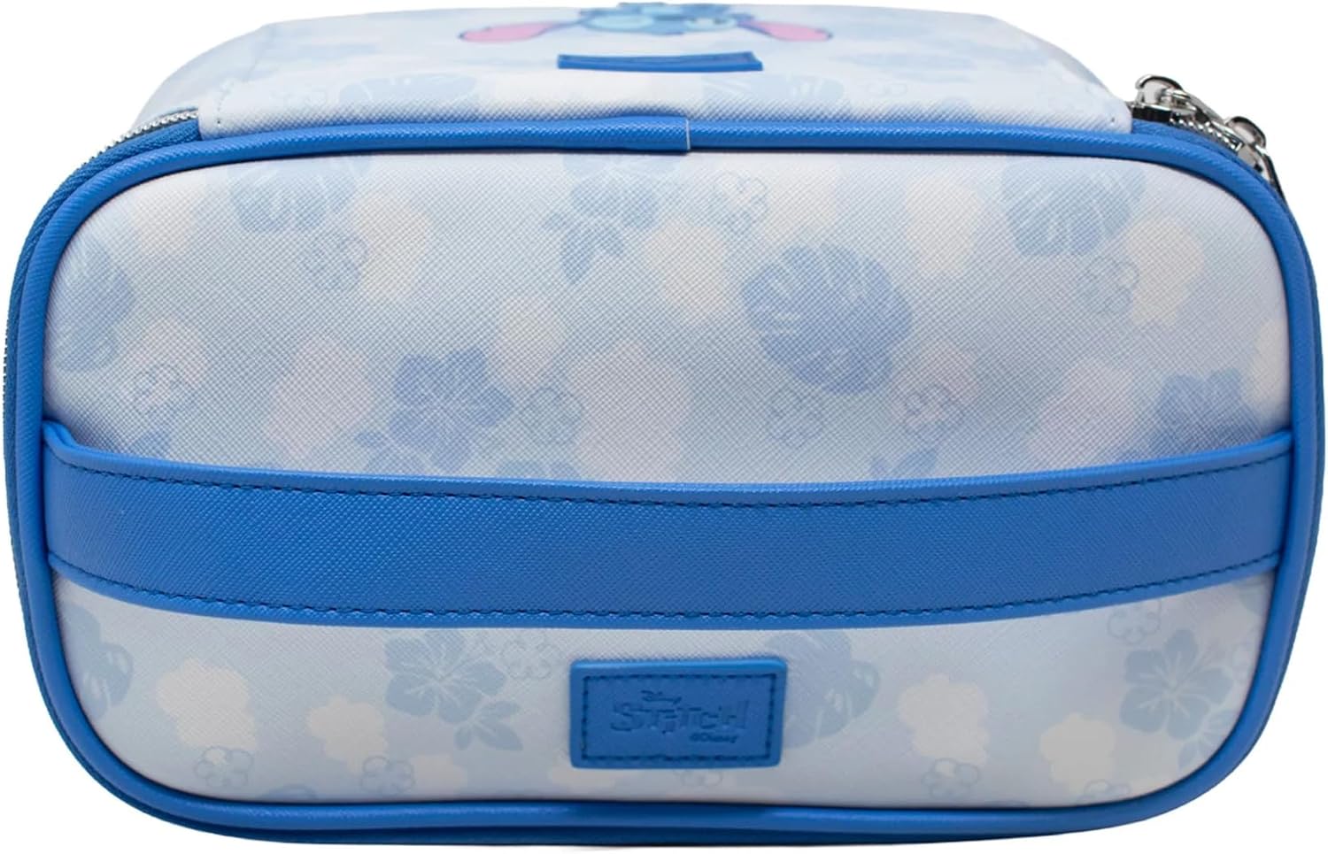 Impressions Vanity Stitch Peekaboo Makeup Train Case with Zipper Compartment, Brush Holder Pocket, Top Handle Carry Strap Makeup Bag with Slip Pocket and Silver Hardware Travel Makeup Organizer