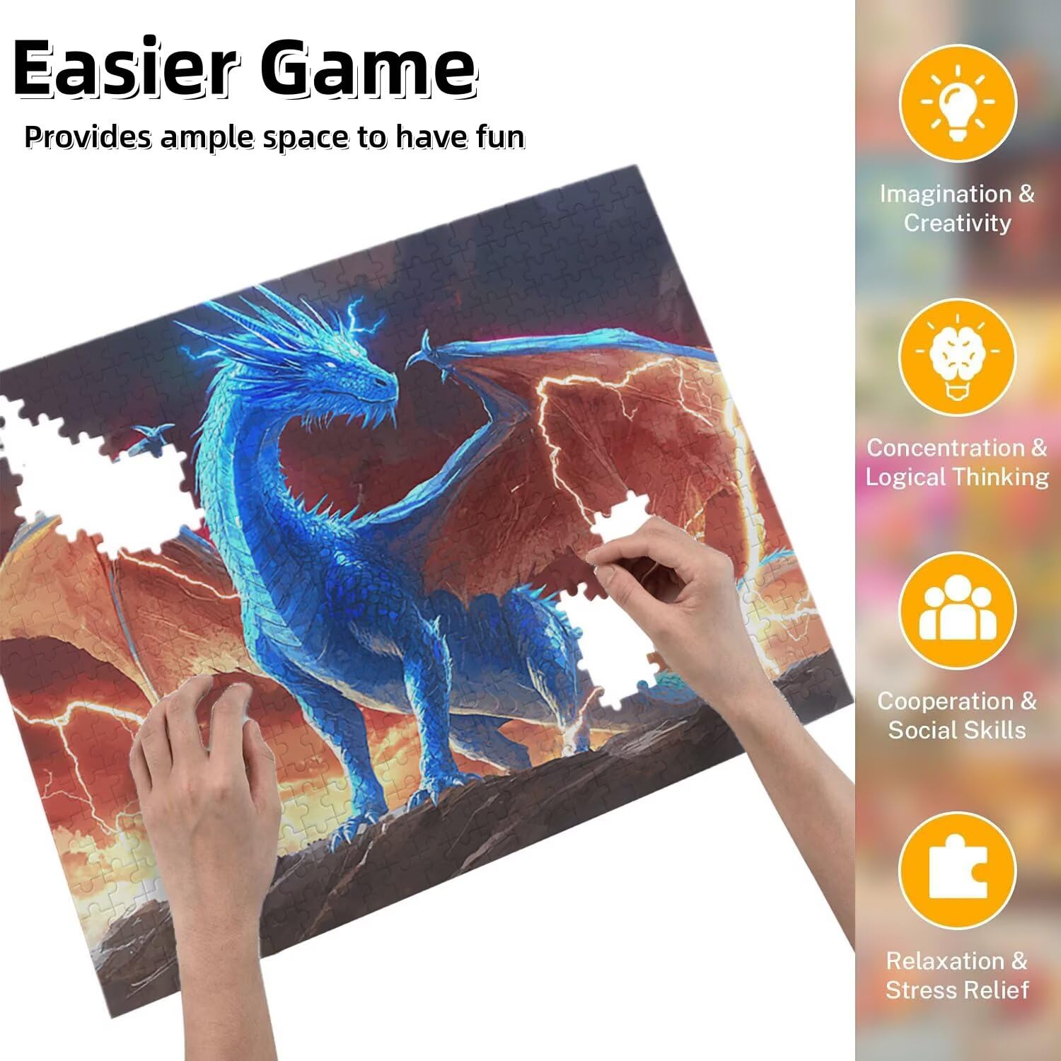 Jigsaw Puzzle, 1000 Pezzi Puzzle Classici, Animali Puzzle Rilassamento Intelligence, Mpossibile Difficile Puzzle Impegnativo per Adulti Puzzle Gioco Familiare, Regalo per Amore Amico Dragone fr0-945