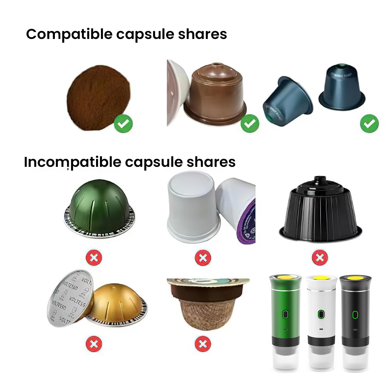 Macchina per caffè portatile, 3 in 1, caffettiera portatile 12 V, auto-riscaldamento da 4 a 6 minuti, piccole capsule, grandi capsule, caffè macinato, per campeggio, ufficio, casa, auto (nero
