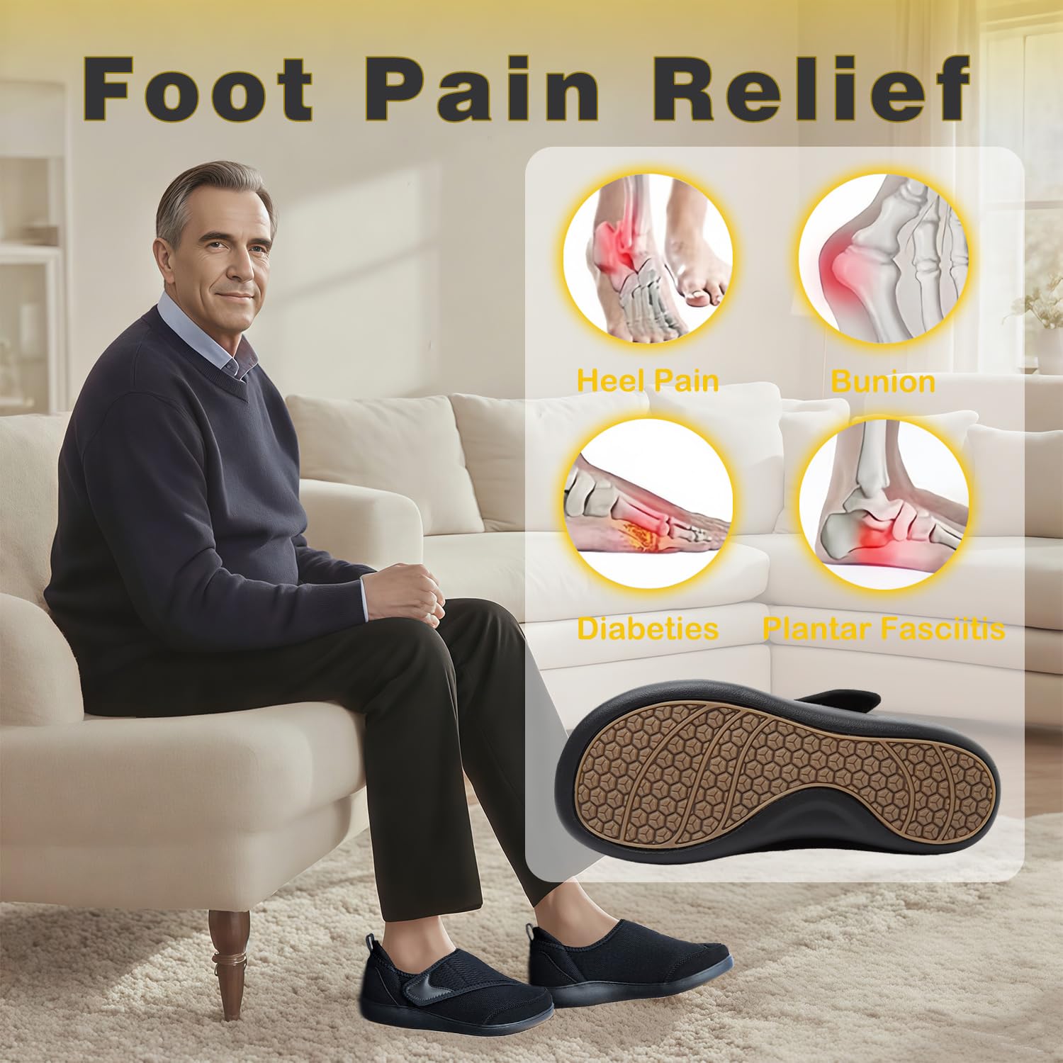DimaiGlobal Zapatos para caminar diabéticos de ajuste extra ancho, para hombre y mujer, fáciles de cerrar, ajustables, para artritis, edema, pies hinchados, zapatillas ligeras