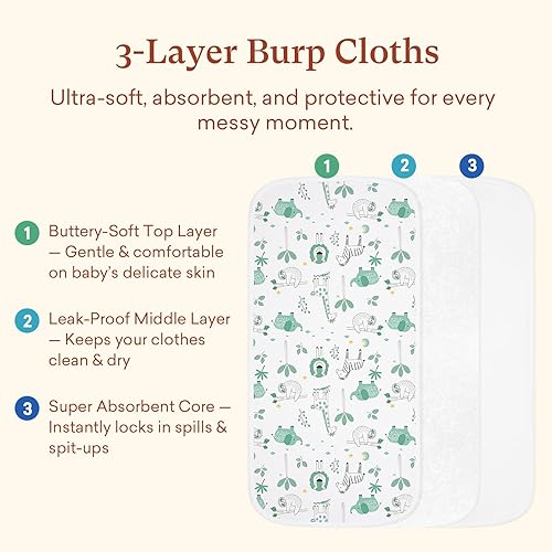 Miniatura 3 de Paquete de 8 paños impermeables para eructos, extra grandes de 13 x 26 pulgadas, suaves y absorbentes, para recién nacidos y bebés, niños y niñas