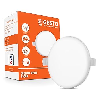 Gesto Acrylic 15W Borderless Adjustable Ceiling Light- Compatible With False,Surface&Pop Ceilings For Efficient Elumination- Long-Lasting With Energy-Efficient Design(Cool White,6500K)-Pack Of 1
