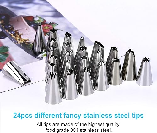 Miniatura 3 de Juego de 34 bolsas y puntas para tuberías, kit de decoración de pasteles para hornear con 24 puntas de acero inoxidable, 2 bolsas de repostería de
