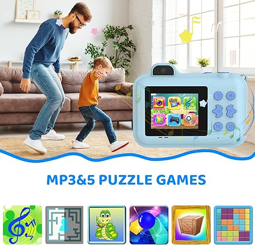 Miniatura 5 de Cámara de impresión instantánea para niños, selfie de doble lente HD de 1080P, cámara digital para niños pequeños con 5 rollos de papel y tarjeta de