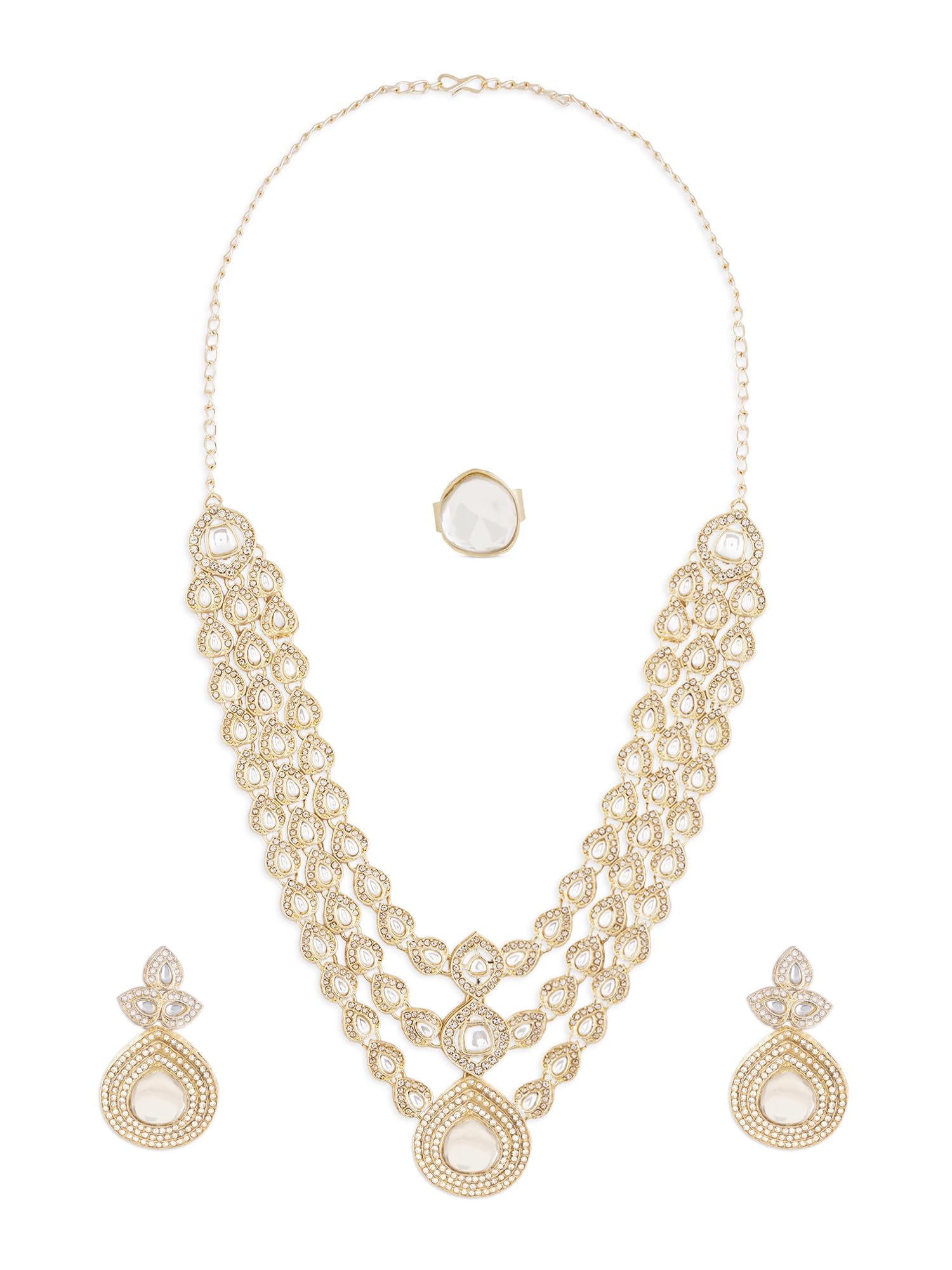 ZAVERI PEARLS Gold Tone Dazzling Stones Austrian Diamonds Layered Necklace Earring & Ring Set For Women-ZPFK18079 (B0D45C8G3M) Amazon Price History, Amazon Price Tracker