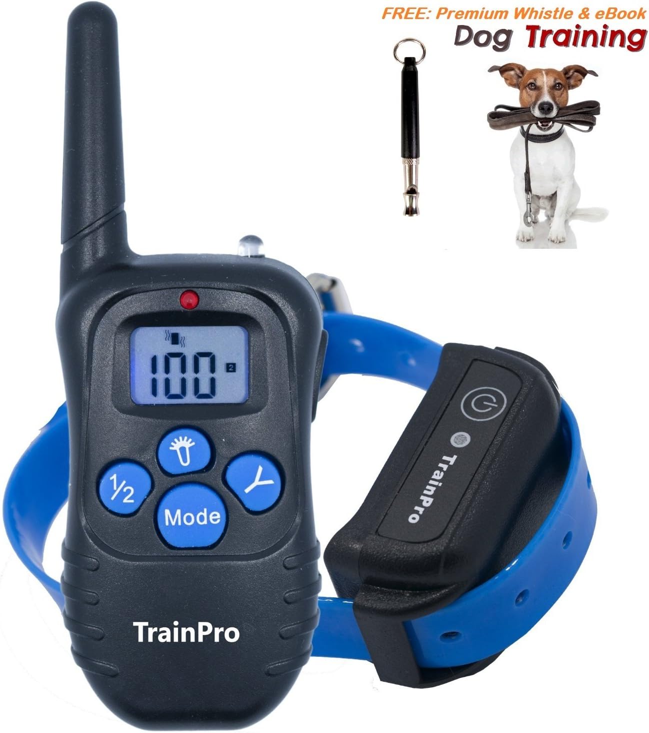 PRO998 Electronic Dog Training 330-Yard Rechargeable Waterproof e-Collar System for One Dog with eBook and Whistle, 3.0 Version, Blue