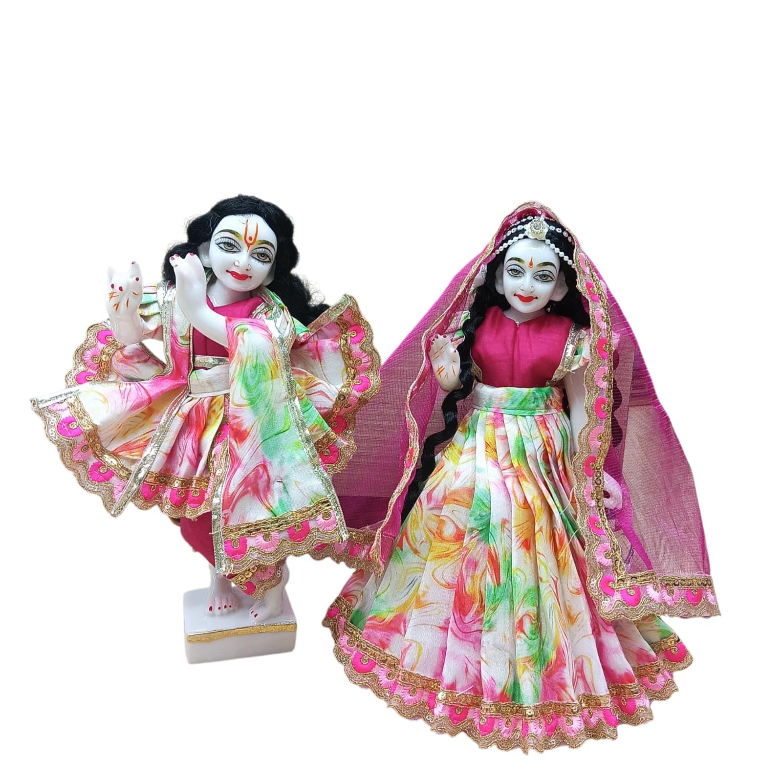 Sugandhit Handcrafted Summer Special Radha Krishna Vrindaban Pant Style Dress Poshak Cotton Multicolour Dupian Fabric (15 Inch Radha Krishna Idol Poshak)-image-33