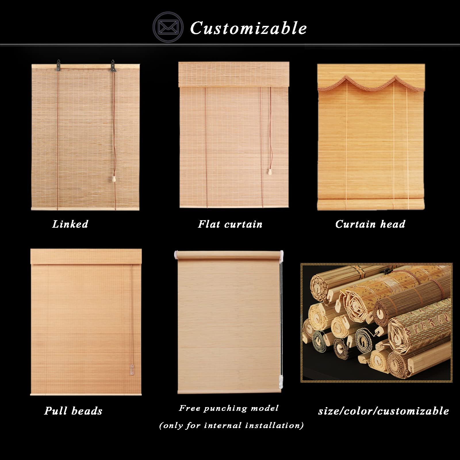 Tende in Bambu Da Esterno - Tende A Rullo Per Interni -Tapparella Avvolgibile Bamboo, Oscurante Traspirante Tenda - Per Giardino Balcone Porta Finestra,W50xH150cm/W19.68xH59.05in