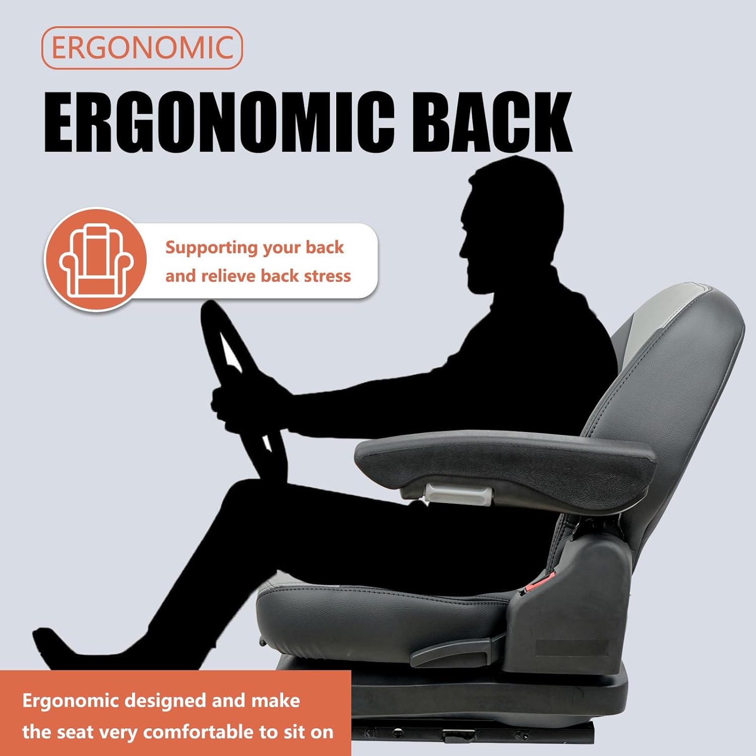 Tractor Suspension Seat, Adjustable Seatbelt Backrest Armrests Weight Adjustment - Compatible with Toro Bad Boy Scag Kubota Ferris Hustler Gravely Zero-Turn Mowers & Tractors