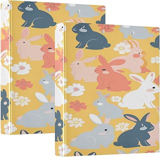 Mnsruu Carpetas coloridas de flores de conejo sobre amarillo, 3 anillos con 3 bolsillos interiores transparentes de PVC, carpetas versátiles para oficina, hogar, escuela, 1 paquete