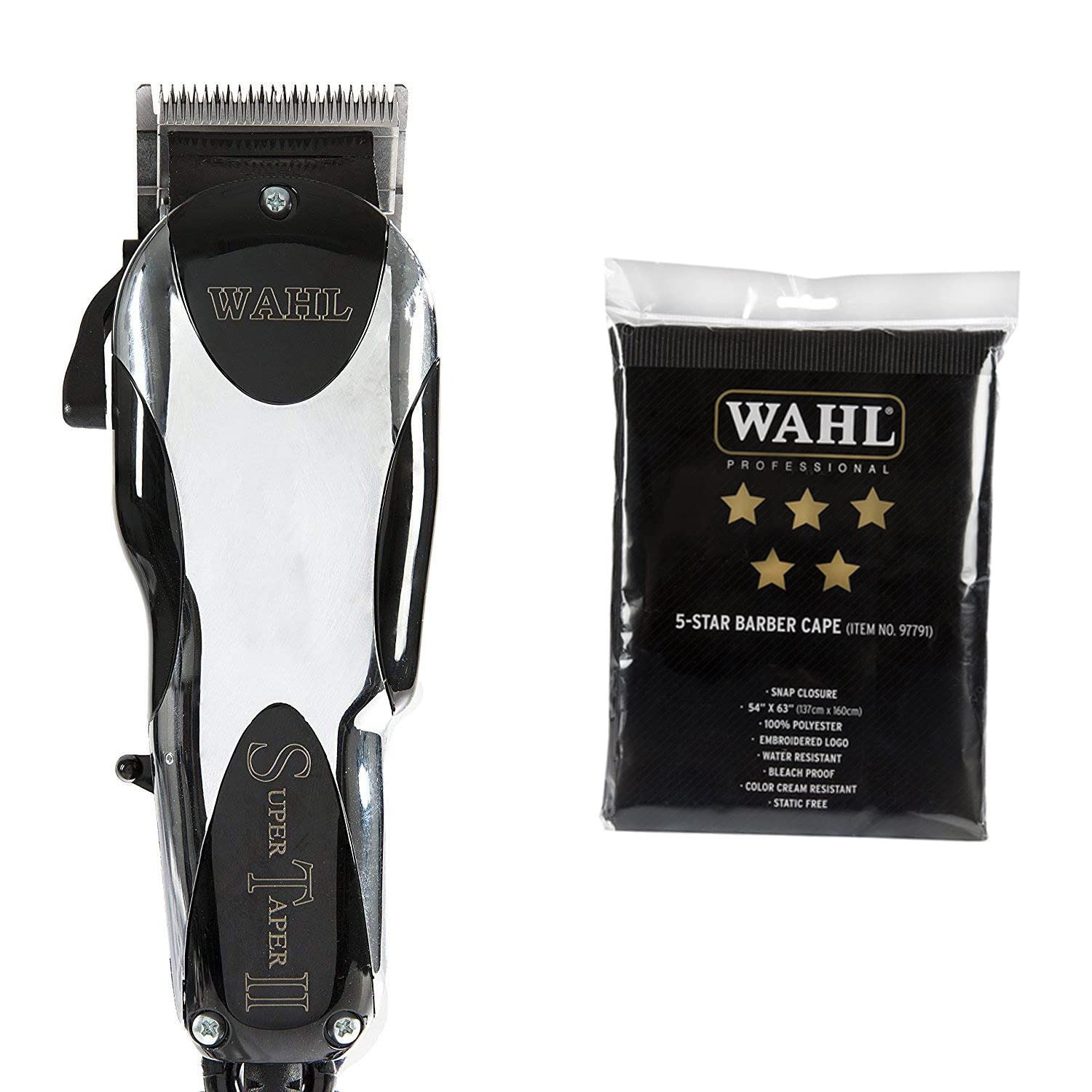 Wahl Professional Super Taper II Hair Clipper & Wahl Professional 5 Star Series Barber Cape Bundle