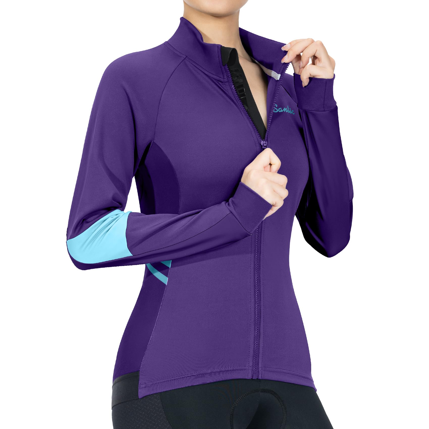 Santic Fahrradjacke Damen Winter Thermo Jacken Winddichte Laufjacke Leichte Atmungsaktiv Langarm Reflektierend Reißverschlusstasche