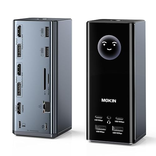 MOKiN USB C Docking Station 3 Monitors Display with Weather Function | 3 HDMI & 2 DP, Max to Extend Triple Monitor, Weather Forecast/Working Status Display/Turn off Screen Button Function