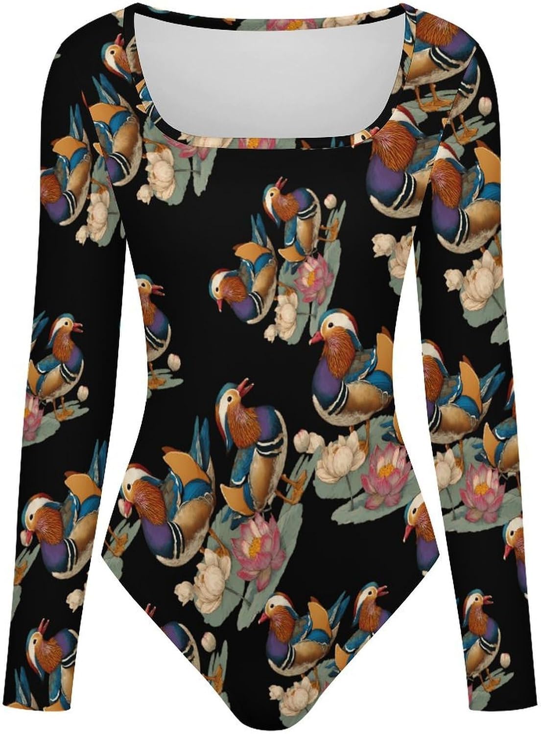 Lotuses Mandarin Ducks Women's Bodysuits Long Sleeve Top 5XL