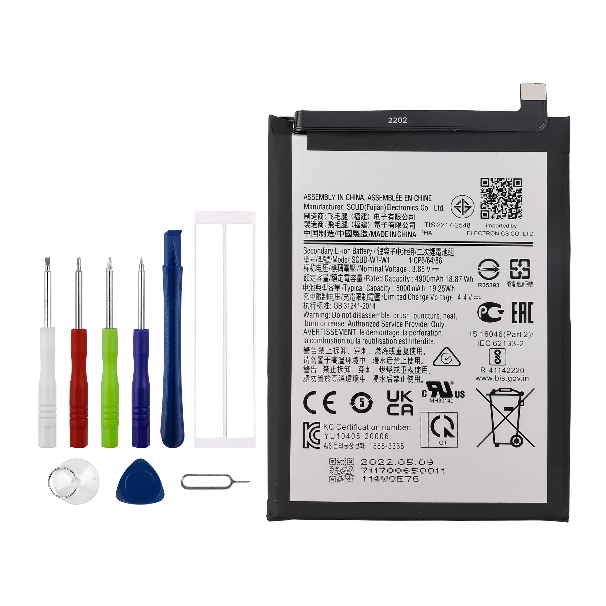 Batterie de rechange Vvsialeek Scud-WT-W1 pour Samsung Galaxy A22 5G A226B avec kit d'outils gratuit.