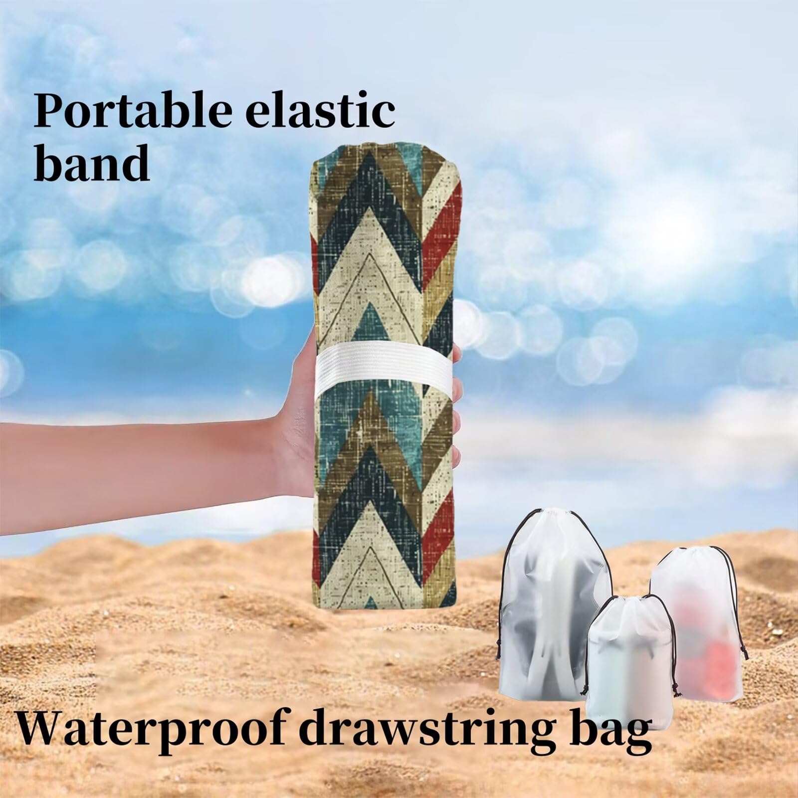 Ręcznik plażowy z mikrofibry 220 x 100 cm duży ręcznik kąpielowy w paski retro mata plażowa anty piasek, ręczniki sportowe, szybkoschnące, kompaktowe i lekkie, do sportu, podróży, sauny, basenu Y1-75