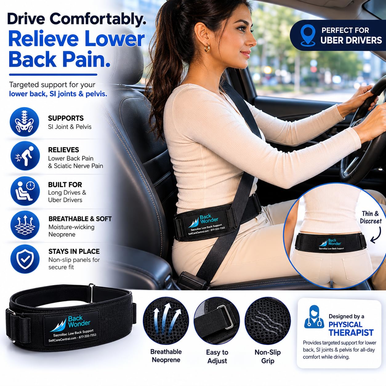 GNR Backwonder Sacroiliac Low Back Support Belt - Small 26-34 Hips by "GNR Health Systems, Inc."