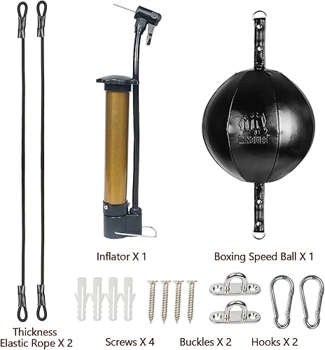Miniatura 3 de InnoLife Kit de saco de boxeo de doble extremo, kit de reflejo de golpe de velocidad con cuerdas elásticas perfecto para entrenamiento de reacción,