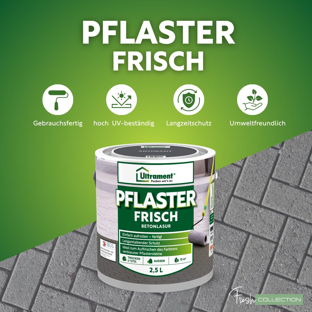 Ultrament Pflaster Frisch 5 L Anthrazit | Betonlasur außen für Pflastersteine & Gehwegplatten | UV- und witterungsbeständig, Farbtonauffrischer