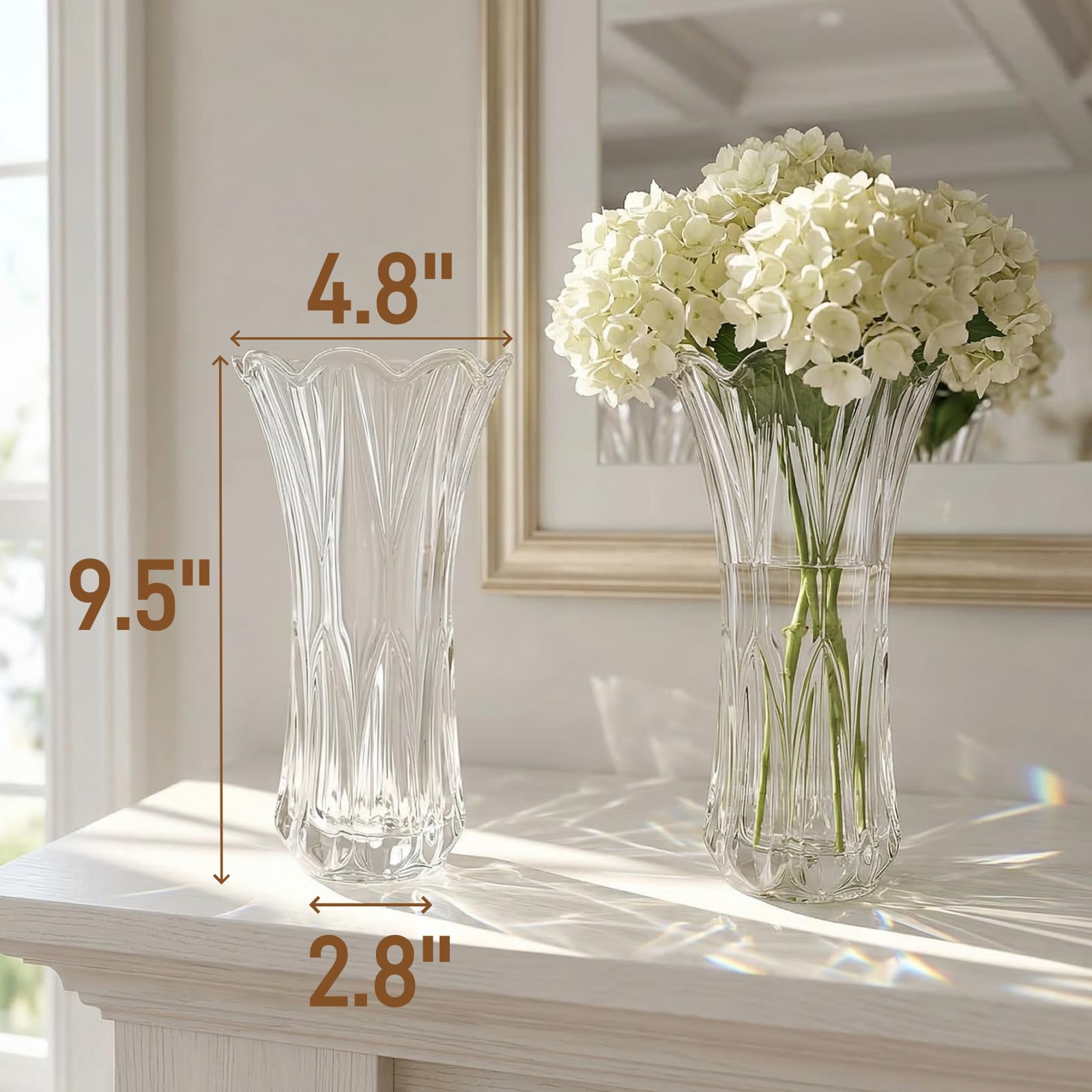 Pumtus Paquete de 2 jarrones de cristal, jarrón de cola de fénix transparente grueso de 9.5 pulgadas, jarrón decorativo moderno para centros de mesa, decoración del hogar, boda, fiesta, oficina