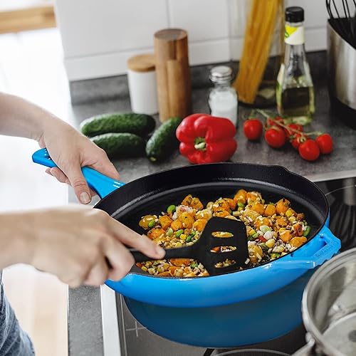 Miniatura 2 de Bruntmor Sartén de hierro fundido pre-sazonado azul de 12 pulgadas, sartén segura para horno de 12 pulgadas, juego de sartenes para parrilla,