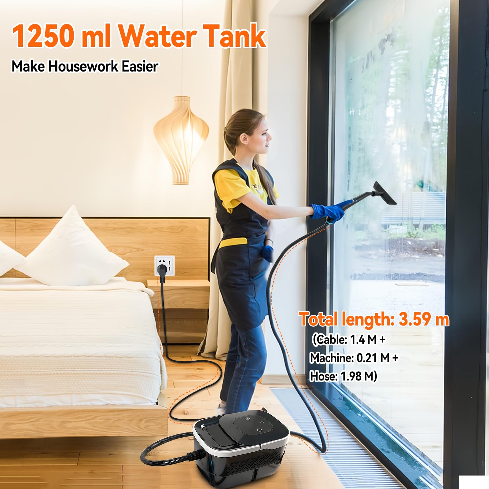 Limpiador de vapor de alta presión, 2500 W, 4 bares, 1250 ml, depósito de 6 niveles, limpiador a presión de alta temperatura, para coche, ventana, cocina, suelo, muebles