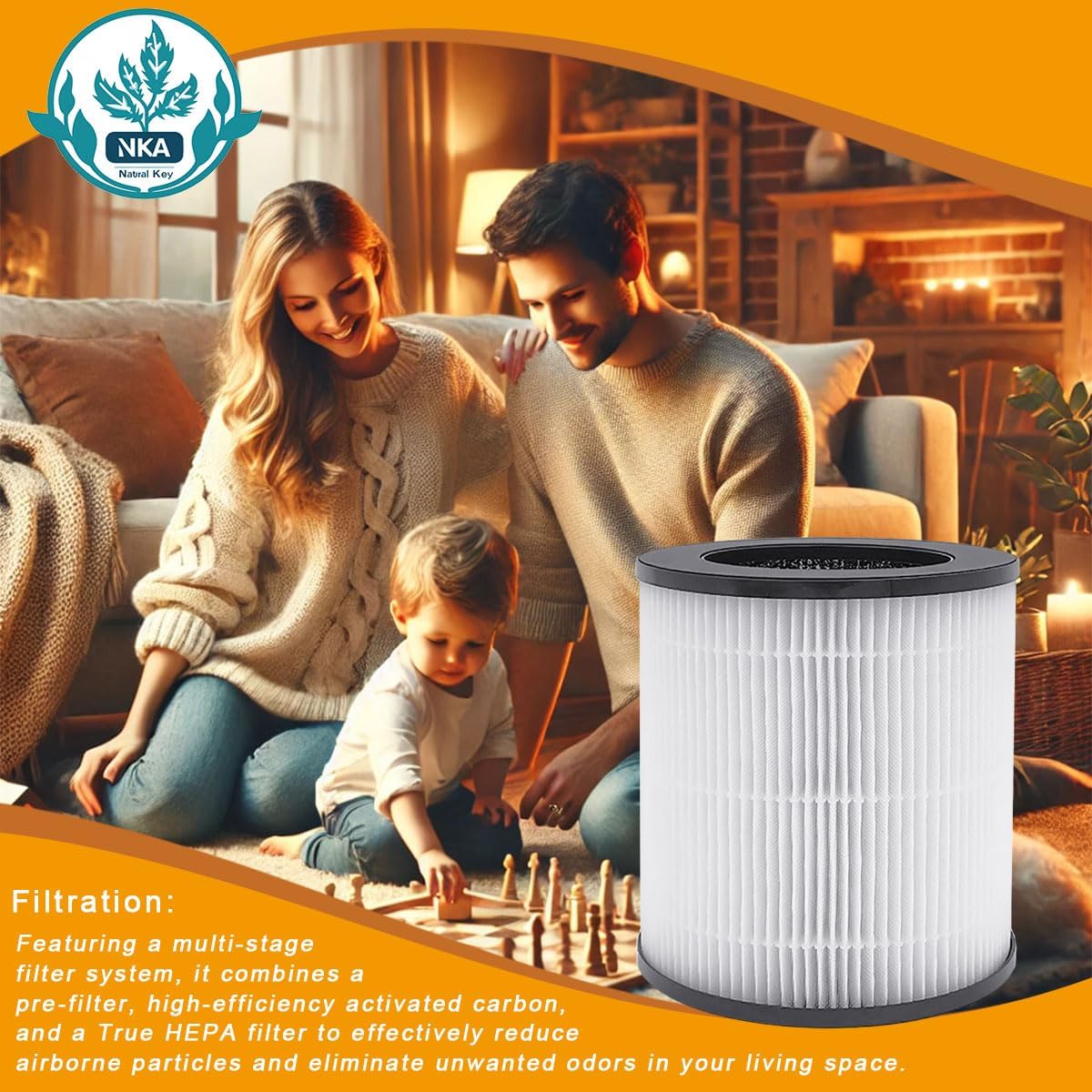 Replacement Filters for Azeus C8 HEPA Replacement Filters Compatible with Azeus C8, Mooka C10, Hisense KJ120 Air Purifiers, 3-Stage Filtration with Activated Carbon, 2-Pack