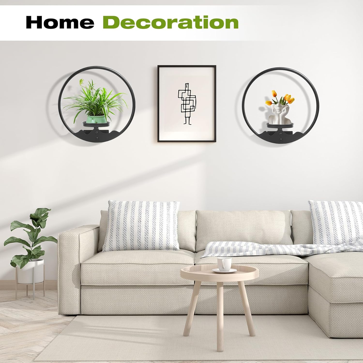 Round Picture Frame Wall Plant Holder Black Wall Hanging Planters Metal Window Plants Shelf Plant for Indoor Outdoor Garden Rockery Decoration 3 Pack