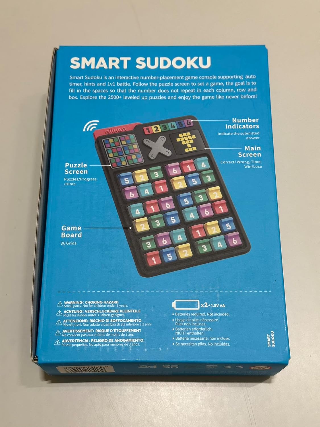 Back of GiiKER Smart Sudoku box showing console features