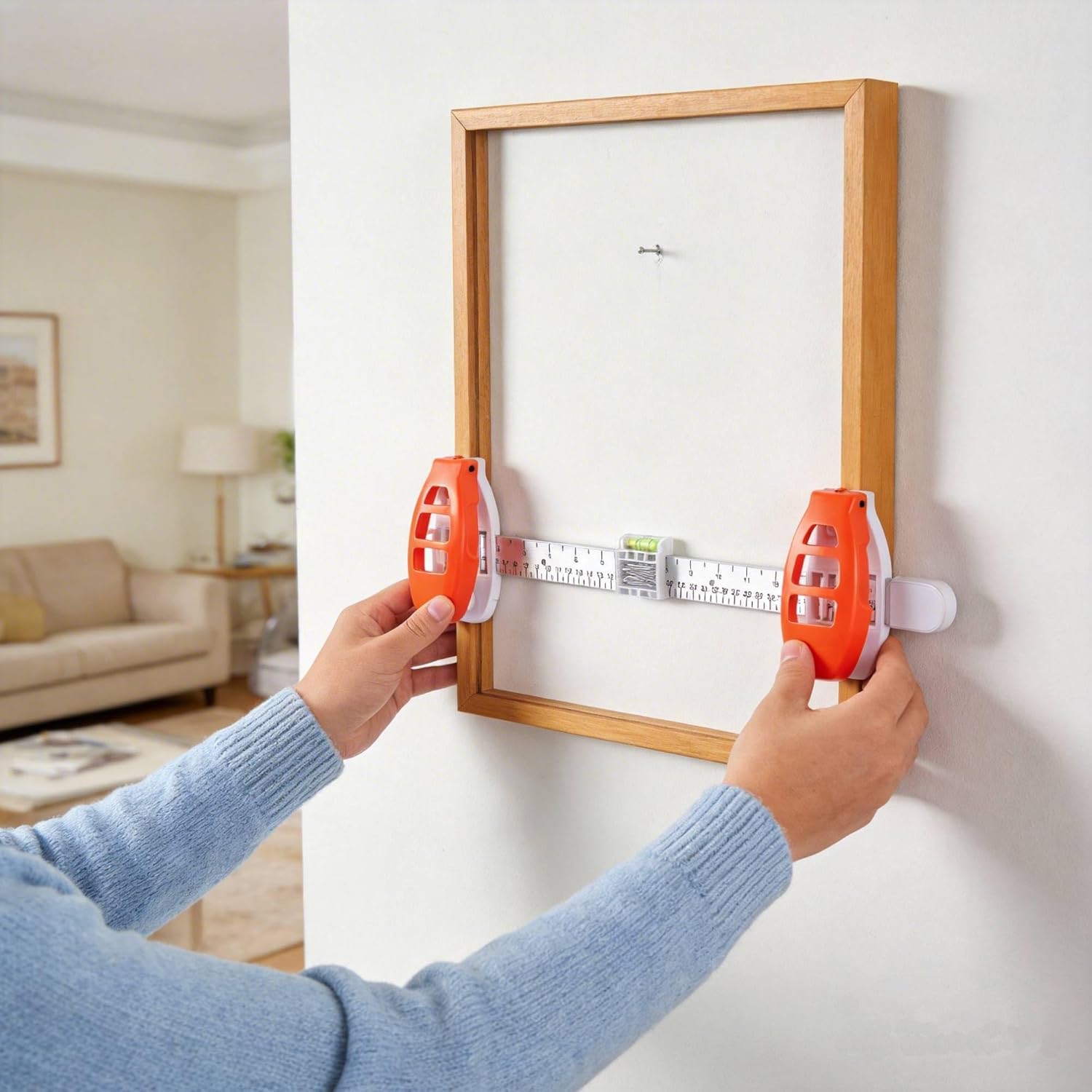 Picture Hanging Tool with Precision Marking & Level Ruler for Easy Wall Decor Photo Frame Placement - Accurate Hole Measures & Hanger Alignment