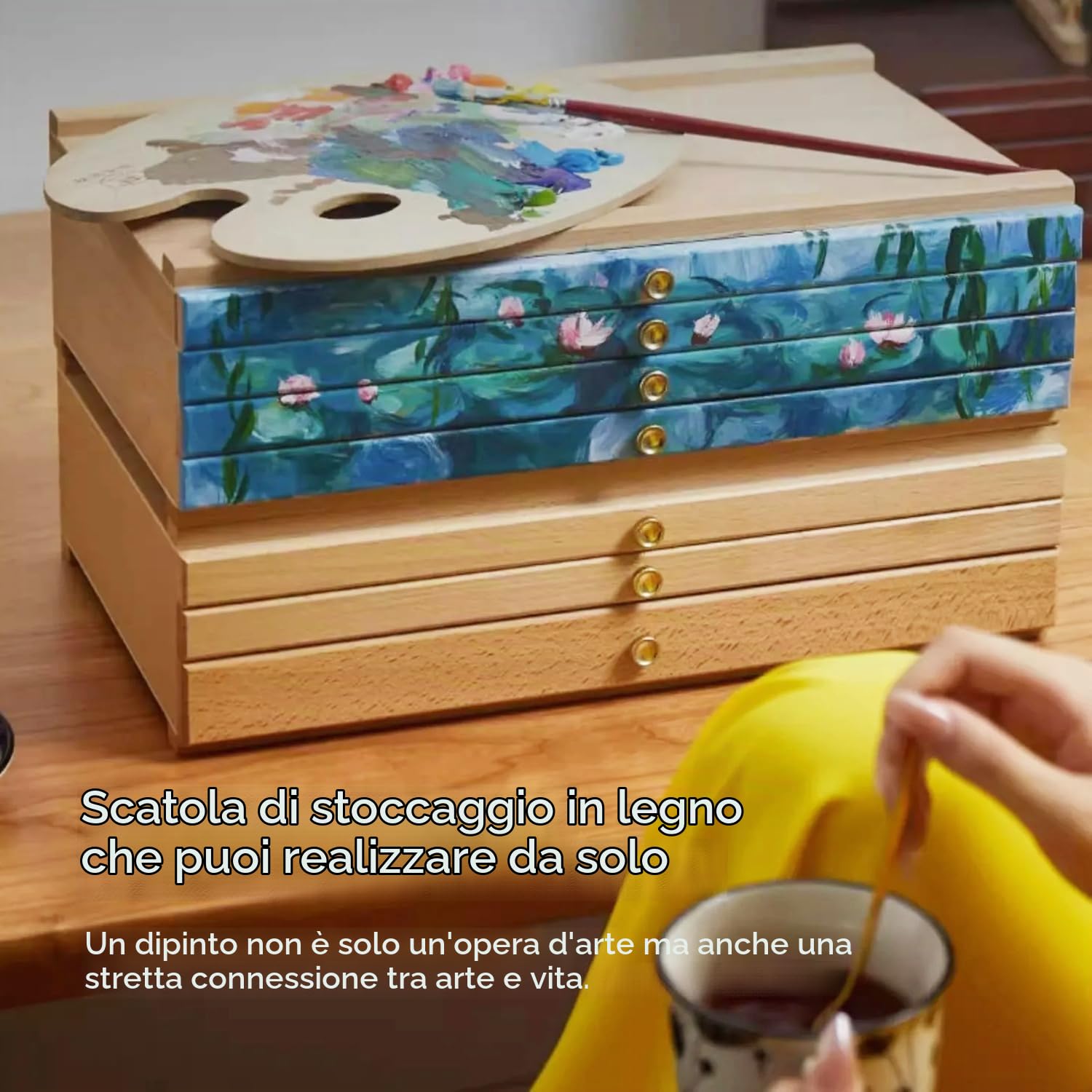 3 Cassetti Scatola Portaoggetti Per Artisti (2pcs),Con 4 Cassetti,Portatile,Scatola Di Immagazzinamento Per l'Arte In Legno Di Faggio Premium,Per Pastelli,Matite,Pennelli Materiale Artistico