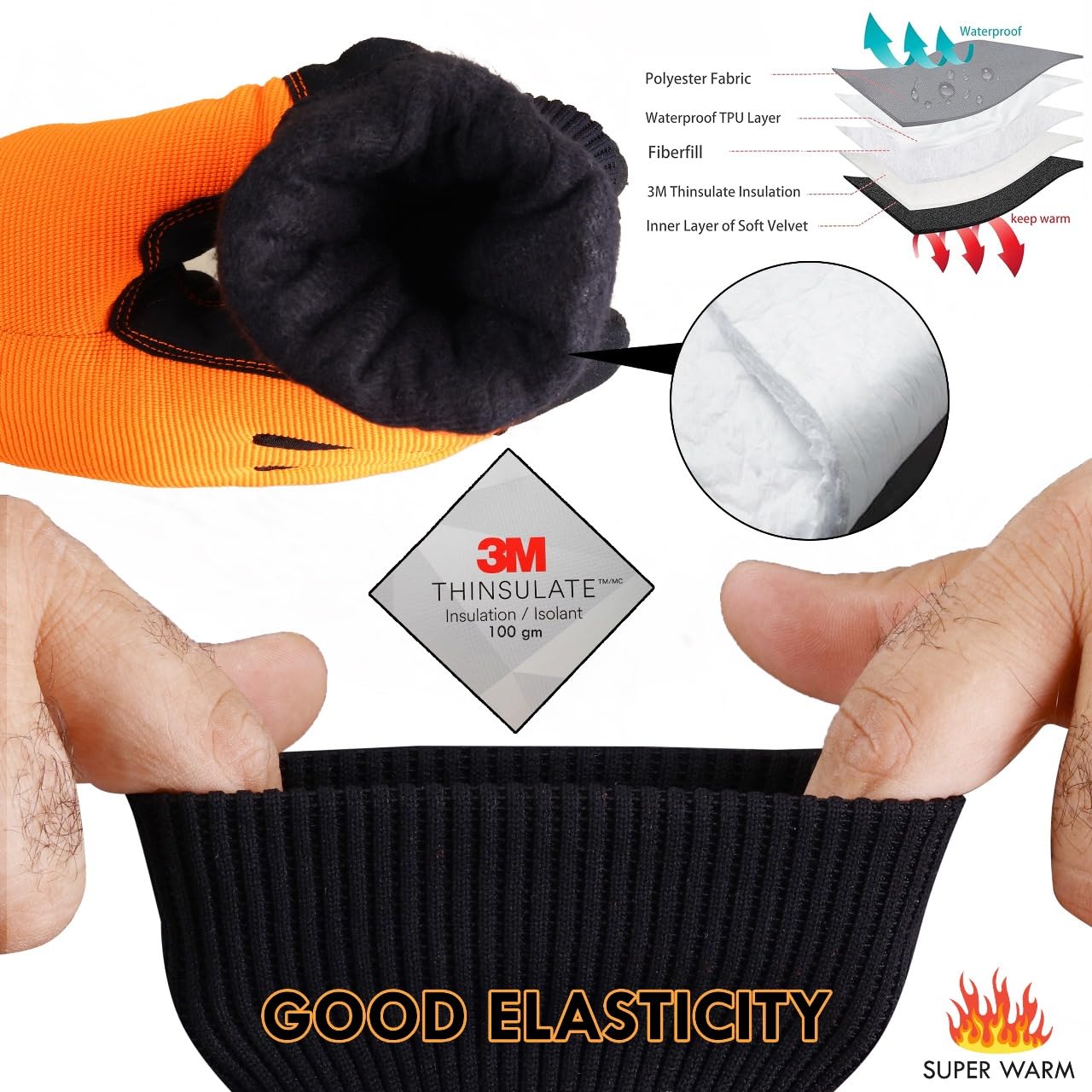 Guantes de invierno impermeables para hombres y mujeres, cálidos, térmicos, 3M Thinsulate, -28.9 °C, resistentes al viento, guantes de esquí con pantalla táctil, guantes de forro térmico