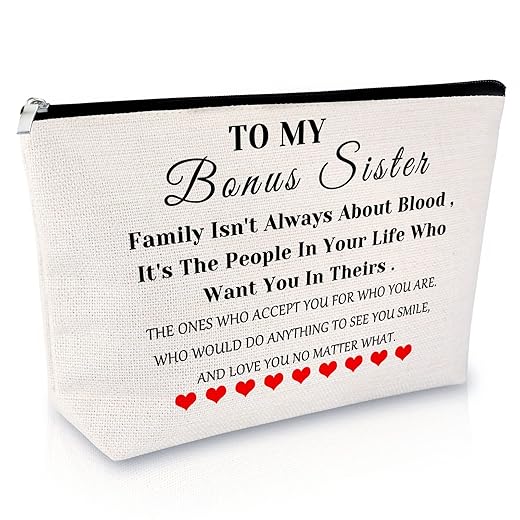 Bonus Sister Gift from Sister Makeup Bag Friendship Gift for Women Sister in Law Gifts Birthday Gift for Sister Cosmetic Bag Graduation Gift for Her Appreciation Christmas Gift Travel Cosmetic Pouch