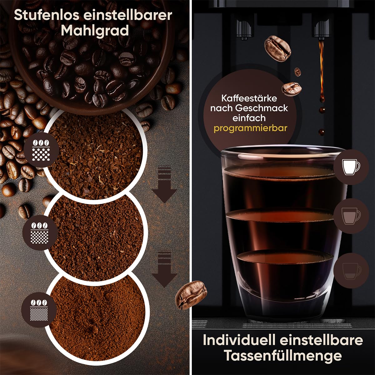 ProfiCook® Kaffeevollautomat mit Milchaufschäumdüse für Cappuccino | Kegelmahlwerk | mit Vorwärmfunktion für Tassen | italienische Profi-Pumpe | Touch-Display | Kaffeemaschine | PC KAV 1281