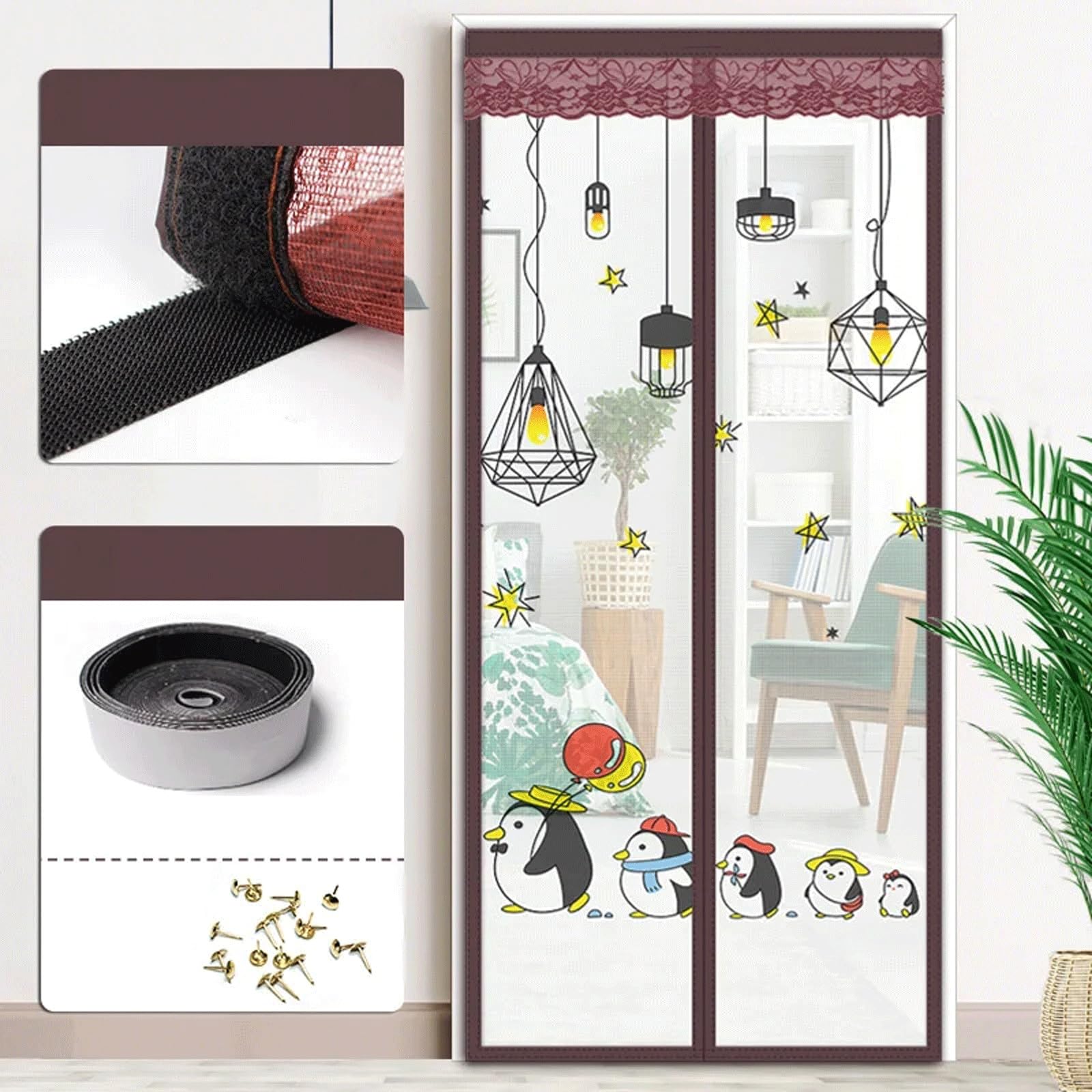 Fralhqfl Color2 Reinforced Magnetic Shielding Door, Mosquito Net, Insect Curtain, Sturdy Door Shield Magnetic Closure, Hands-Free Mesh Partition, Magnetic Shield Door Curtain For Front Patio Sliding Door
