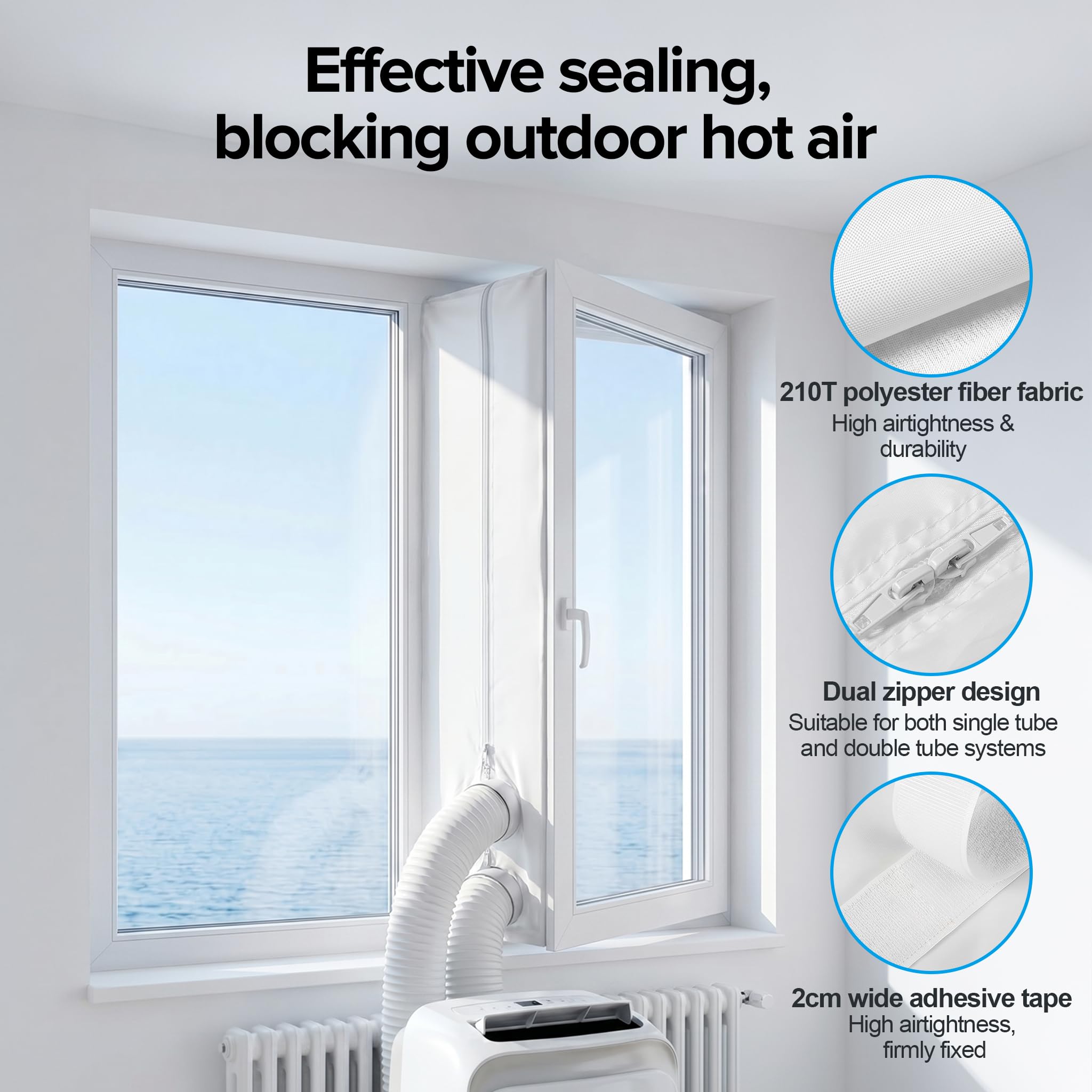 MYCARBON Sello de Ventana de Aire Acondicionado 560 cm con Cremallera Cinta
