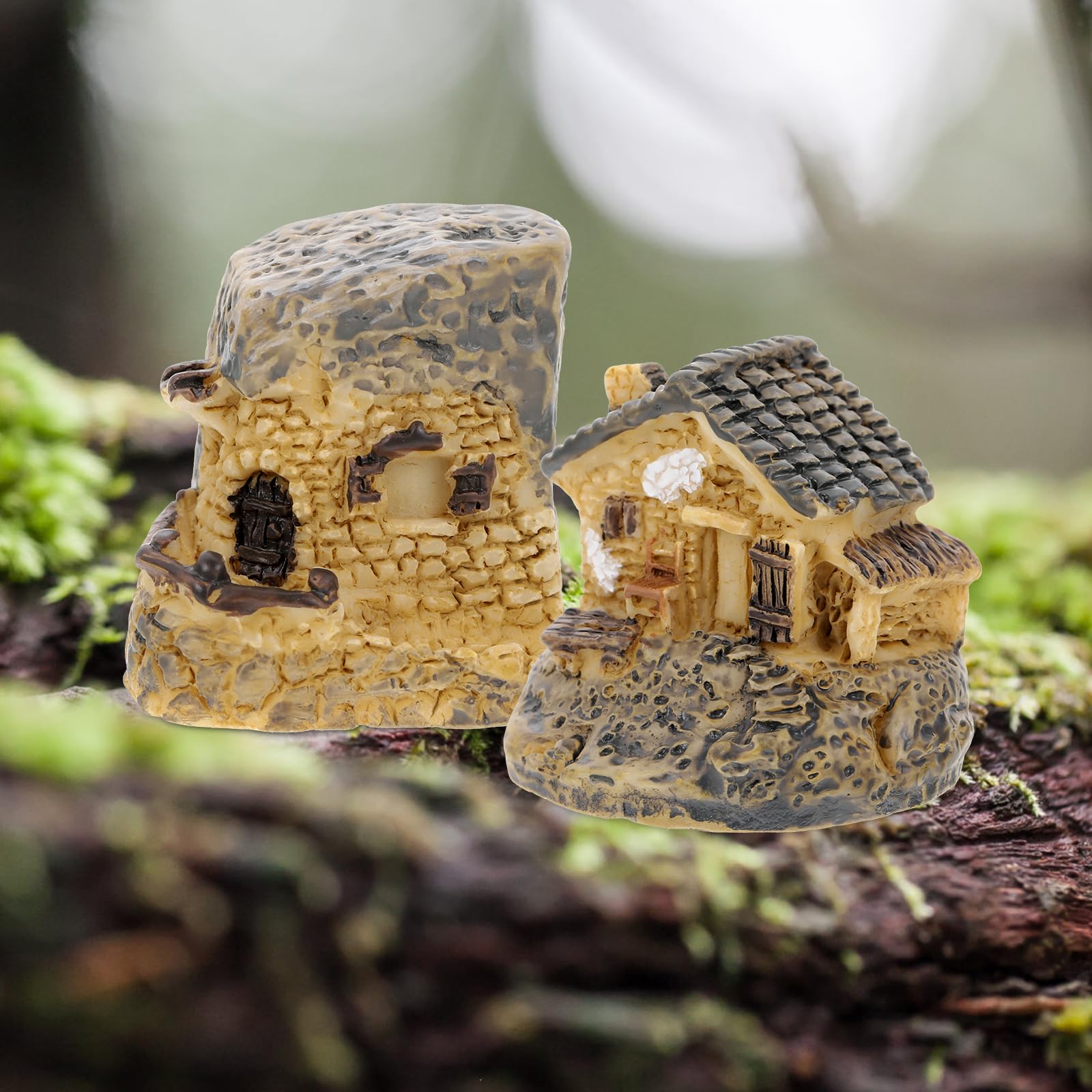 8 Miniatur-Feengarten Häuser Aus Harz – Kleines Steinhaus-Dorf Für DIY-Garten, Terrarium Oder Blumentopf-Deko