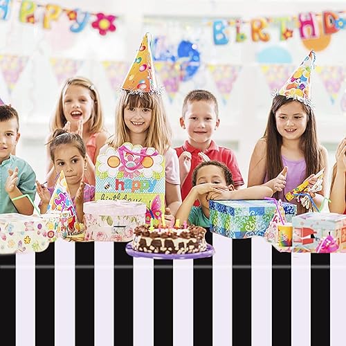 Miniatura 7 de Kesfey Paquete de 3 manteles de mesa a rayas horizontales en blanco y negro de 54 x 108 pulgadas, manteles clásicos de rayas negras, manteles