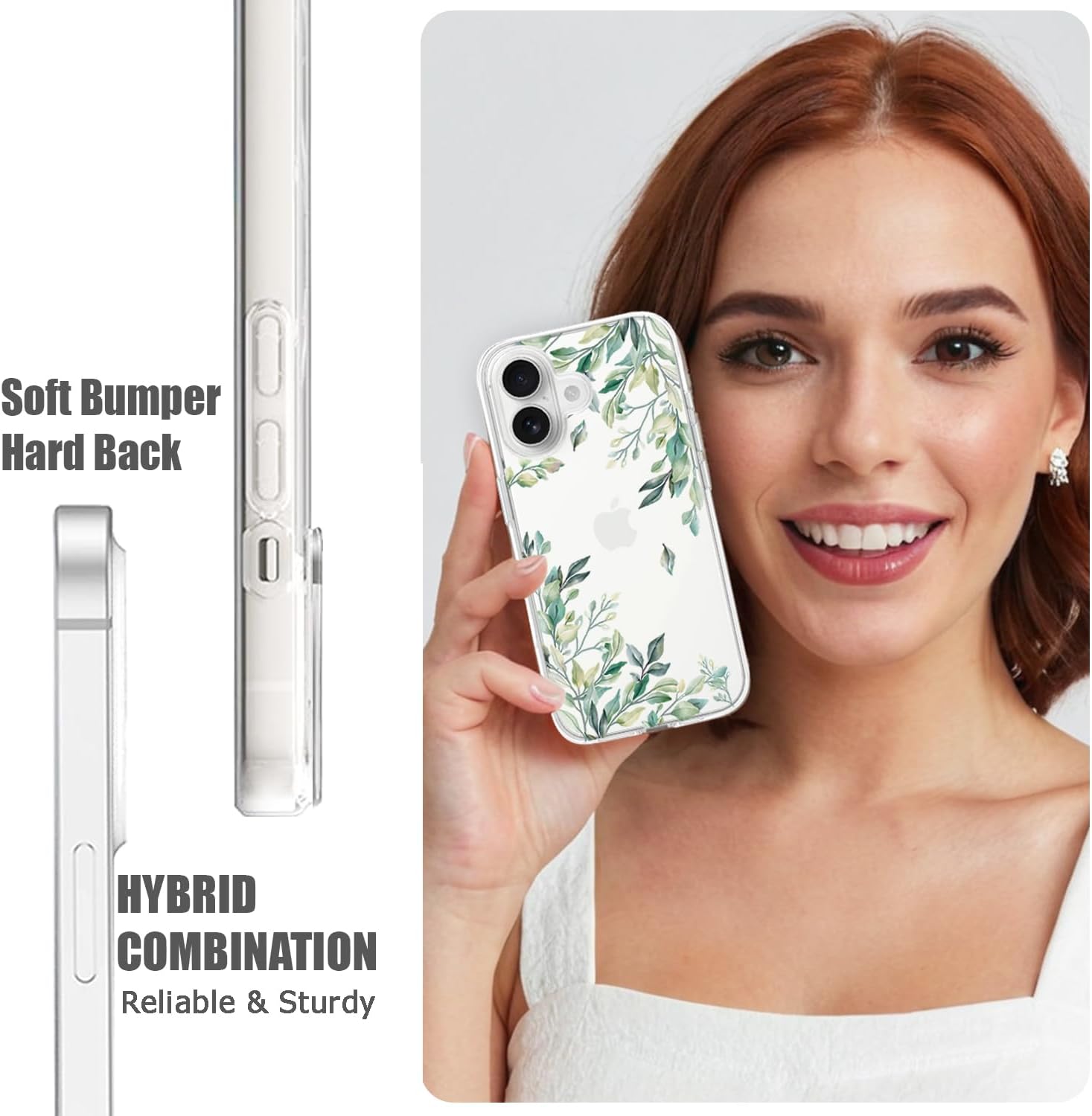 Compatible with iPhone 17 Case, Clear Floral Flower Green Leaves Tree Shockproof Protective Bumper Hard Back Slim Cute Clear Phone Cover for Women Girls 2025 6.3", Leaves 17 - Image 7